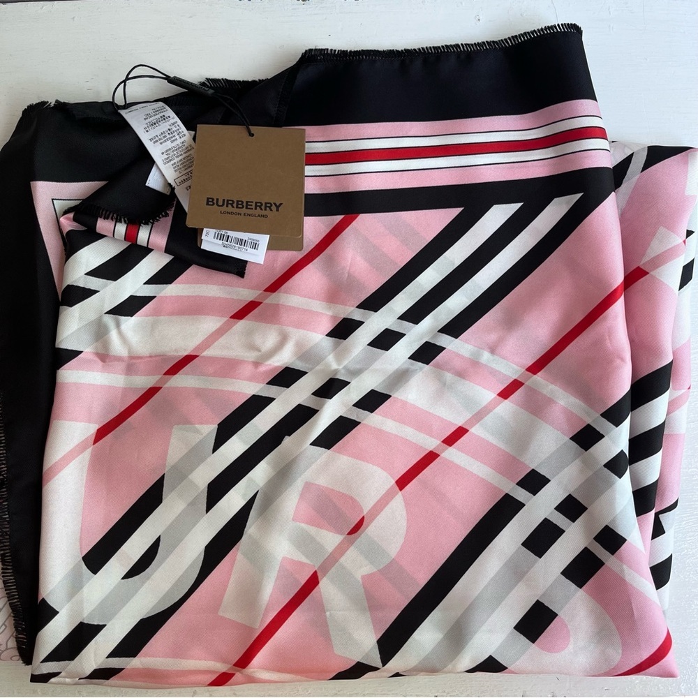 BURBERRY TB Monogram Heritage Square Silk Scarf in Bubblegum Pink - Picture 4 of 11